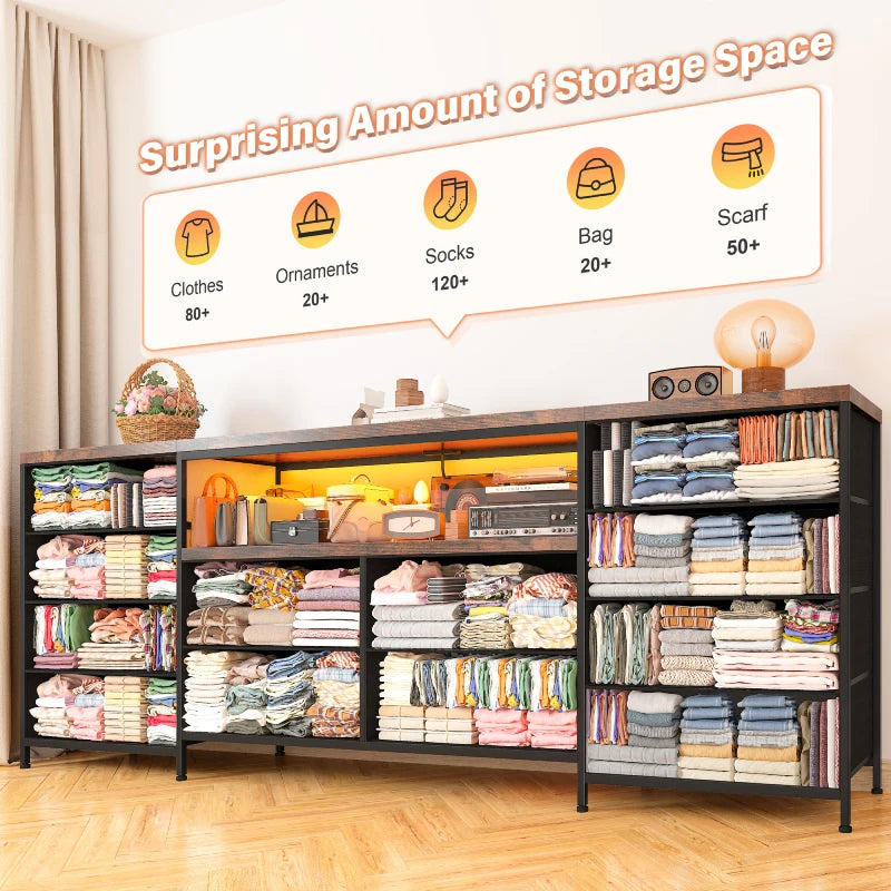 12-Drawer TV Stand Dresser with Power Outlets & LED Lights – Modern Media Console for 75 TV 3