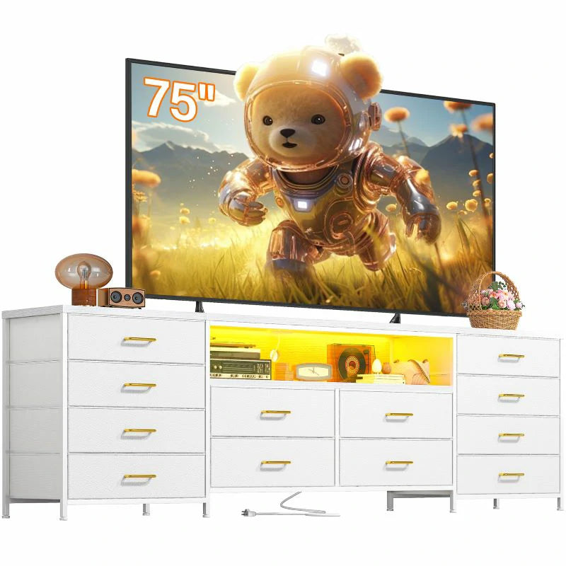 12-Drawer TV Stand Dresser with Power Outlets & LED Lights – Modern Media Console for 75 TV 9