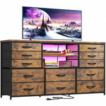 12 Drawers TV Stand for 55'' TV – Stylish Media Console with Charging Station & LED Lights for Living Room - Trendyhousehold.co