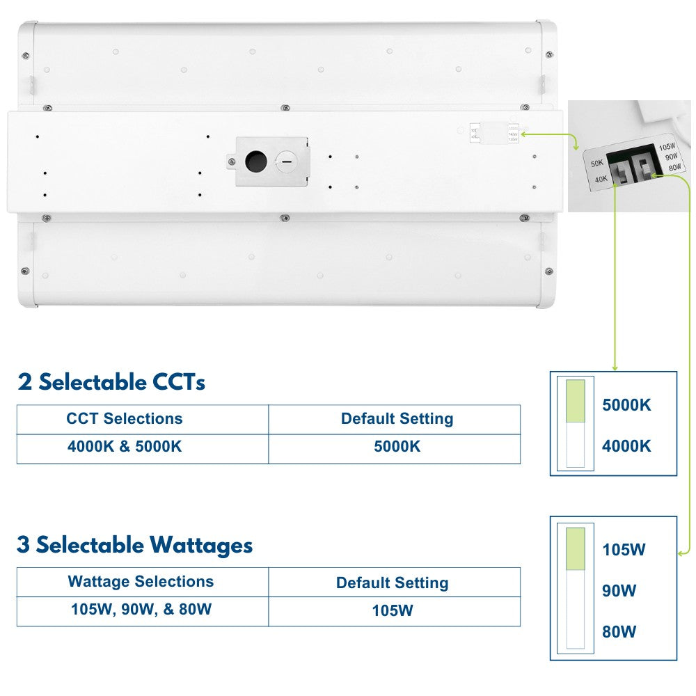 2FT LED Light Fixture 105W/90W/80W Selectable Color Temperature 16,500 Lumens 6