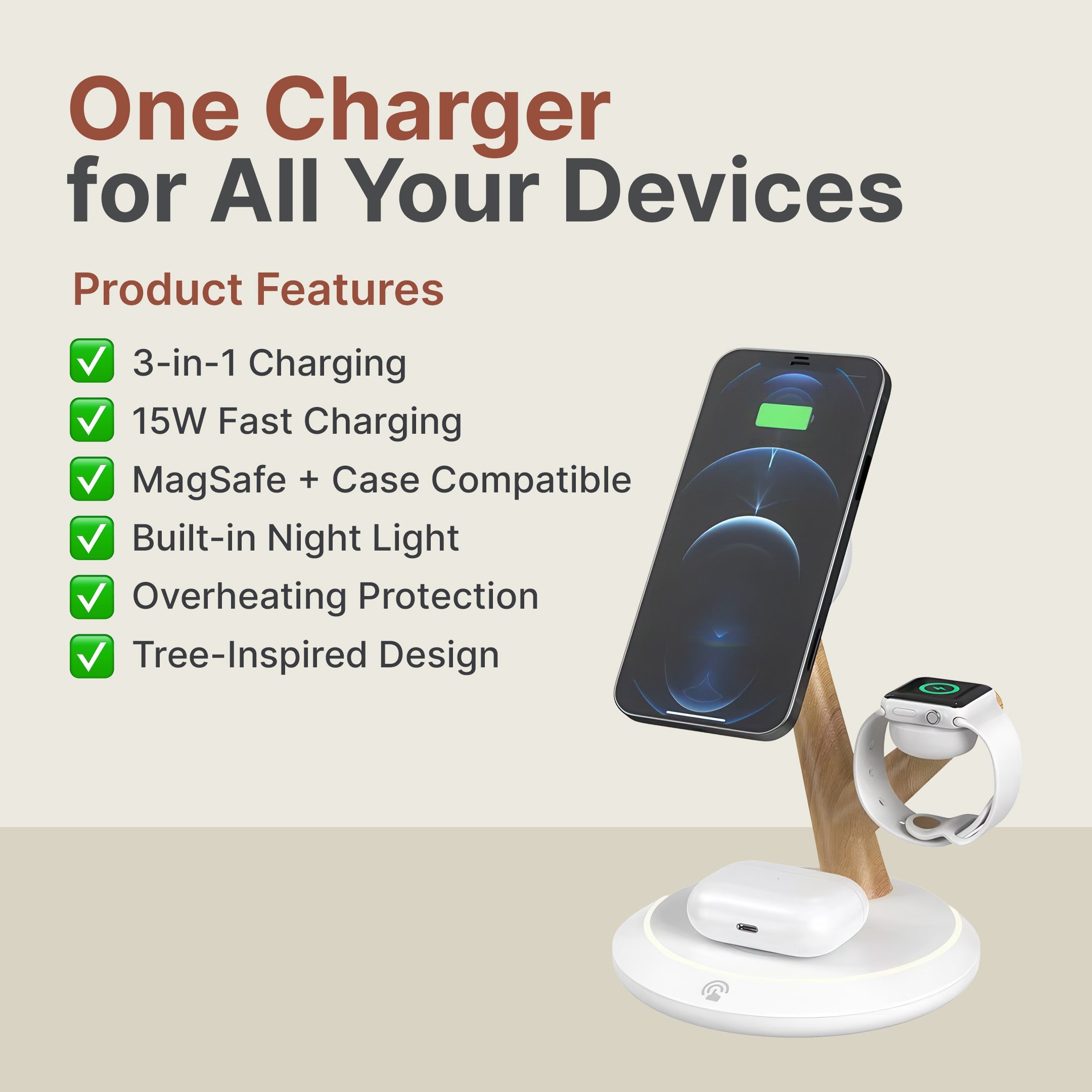 3-in-1 MagSafe Charger Wireless Charger for iPhone, AirPods, Apple Watch 3