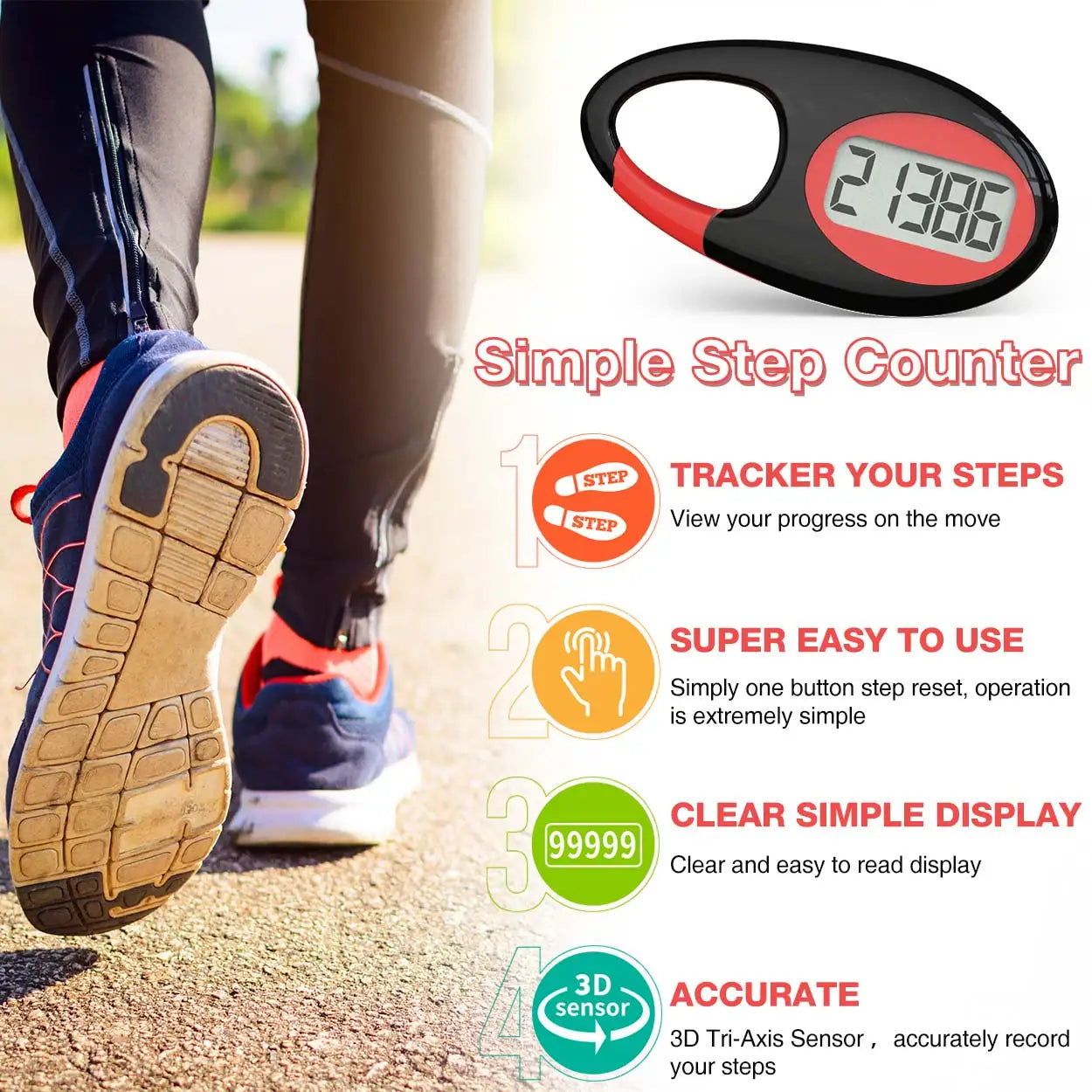 3D Pedometer for Walking – Accurate Step Counter & Step Tracker with Large Display for All Ages 3