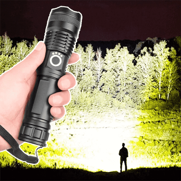 90000 Lumens XHP50.2 Ultra Bright Flashlight – Powerful, Rechargeable & Waterproof | Perfect for Outdoor Adventures 1
