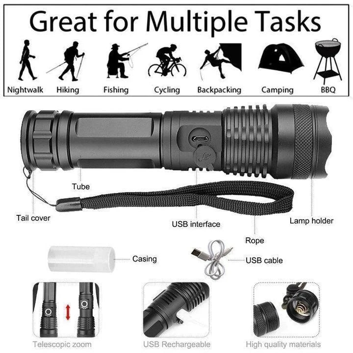 90000 Lumens XHP50.2 Ultra Bright Flashlight – Powerful, Rechargeable & Waterproof | Perfect for Outdoor Adventures 6