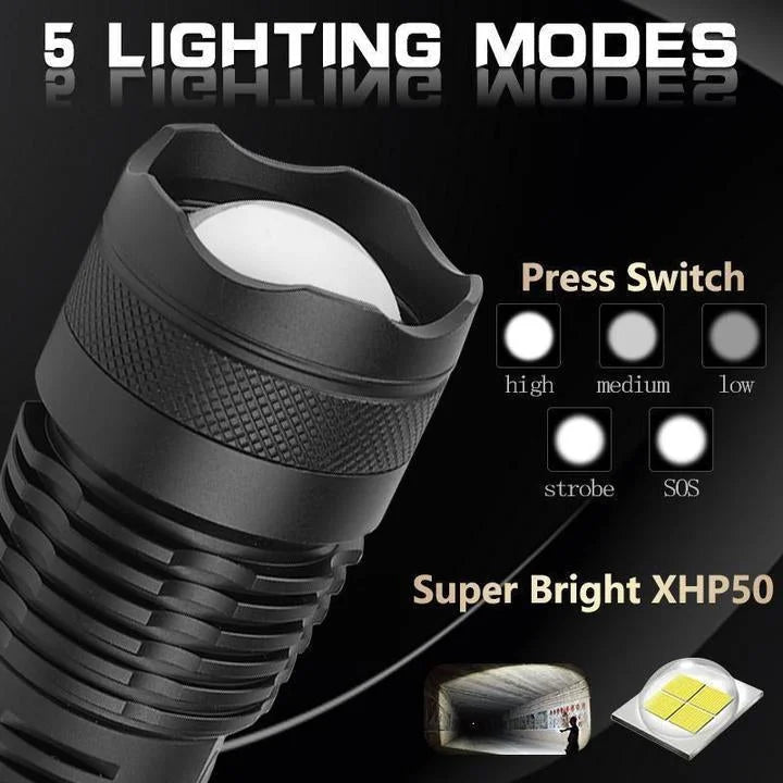90000 Lumens XHP50.2 Ultra Bright Flashlight – Powerful, Rechargeable & Waterproof | Perfect for Outdoor Adventures 7