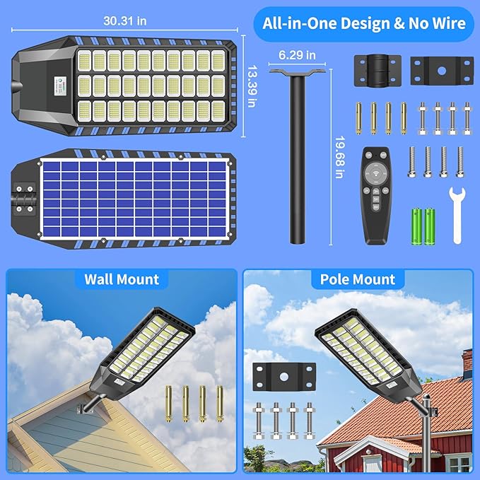 9000W Solar Street Light 180000 Lumens Motion Sensor Outdoor LED Solar Street Lamp 7
