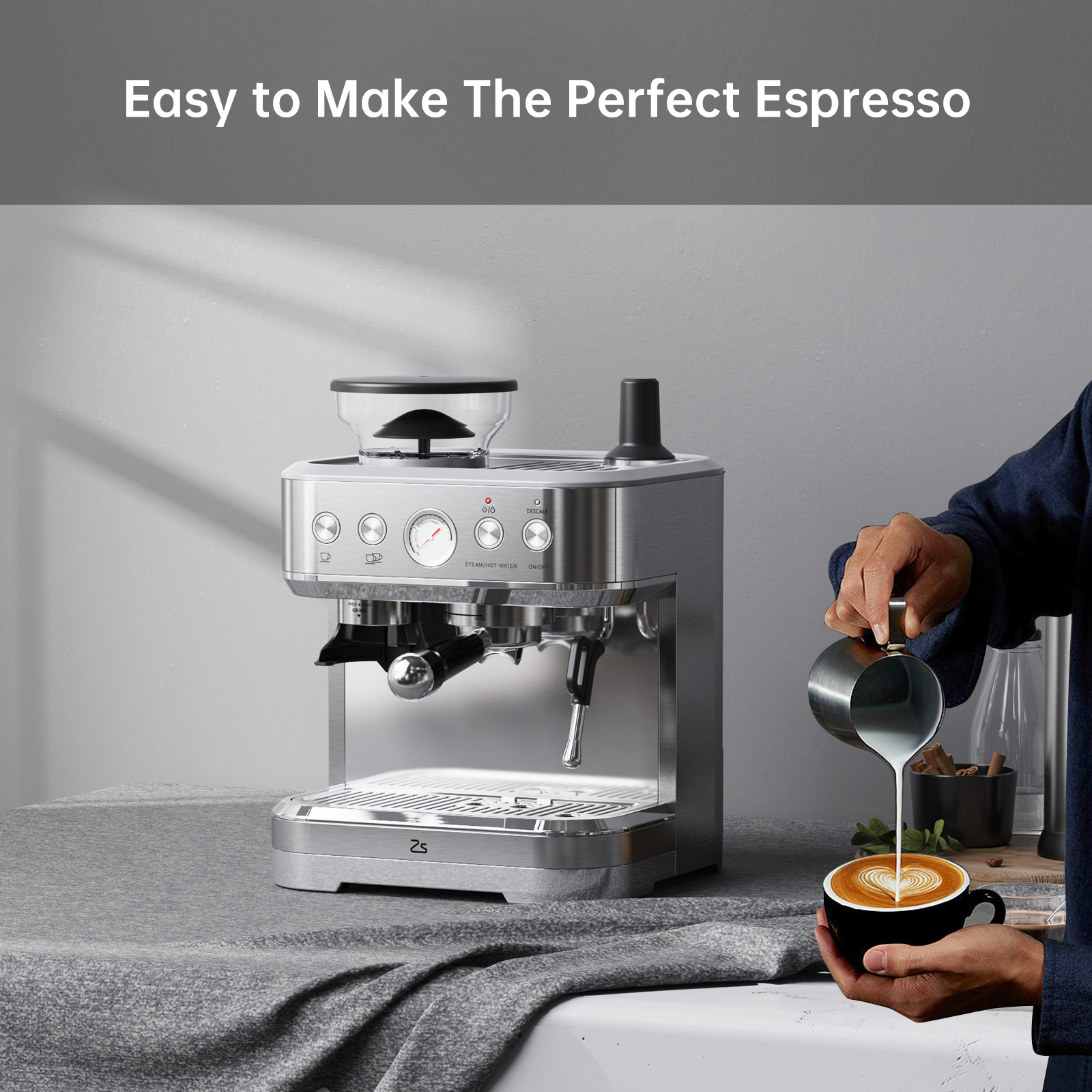 All-in-One Espresso Machine with Built-In Grinder and Milk Frother 6