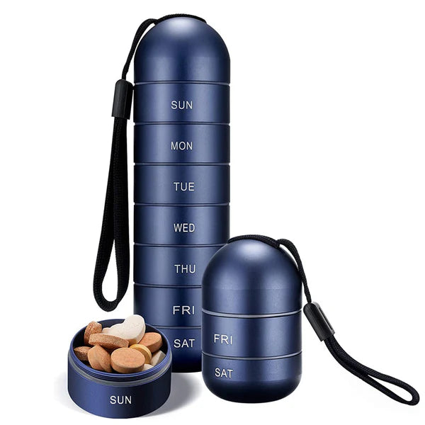 Aluminum 7-Day Weekly Pill Organizer – Travel Pill Box & Portable Pill Container for Medication Management 0