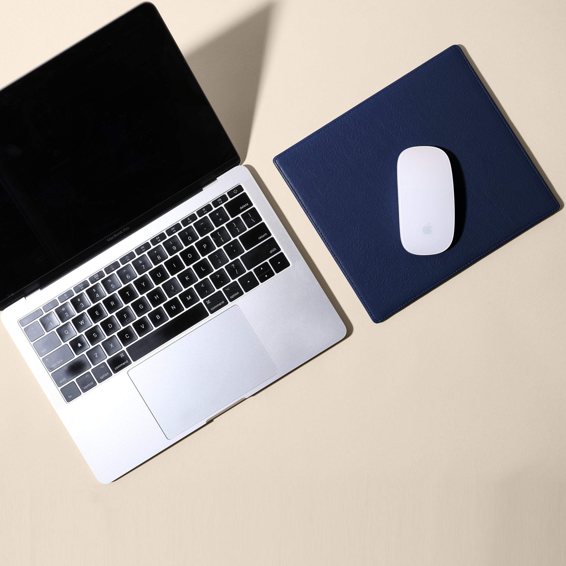 Classic Mouse Pad Navy Blue Ergonomic Genuine Leather Design 1