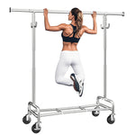 Heavy-Duty Clothing Rack with Wheels, Adjustable Portable Garment Rack with Hooks 0