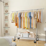 Heavy-Duty Clothing Rack with Wheels, Adjustable Portable Garment Rack with Hooks 4