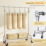 Heavy-Duty Clothing Rack with Wheels, Adjustable Portable Garment Rack with Hooks 5