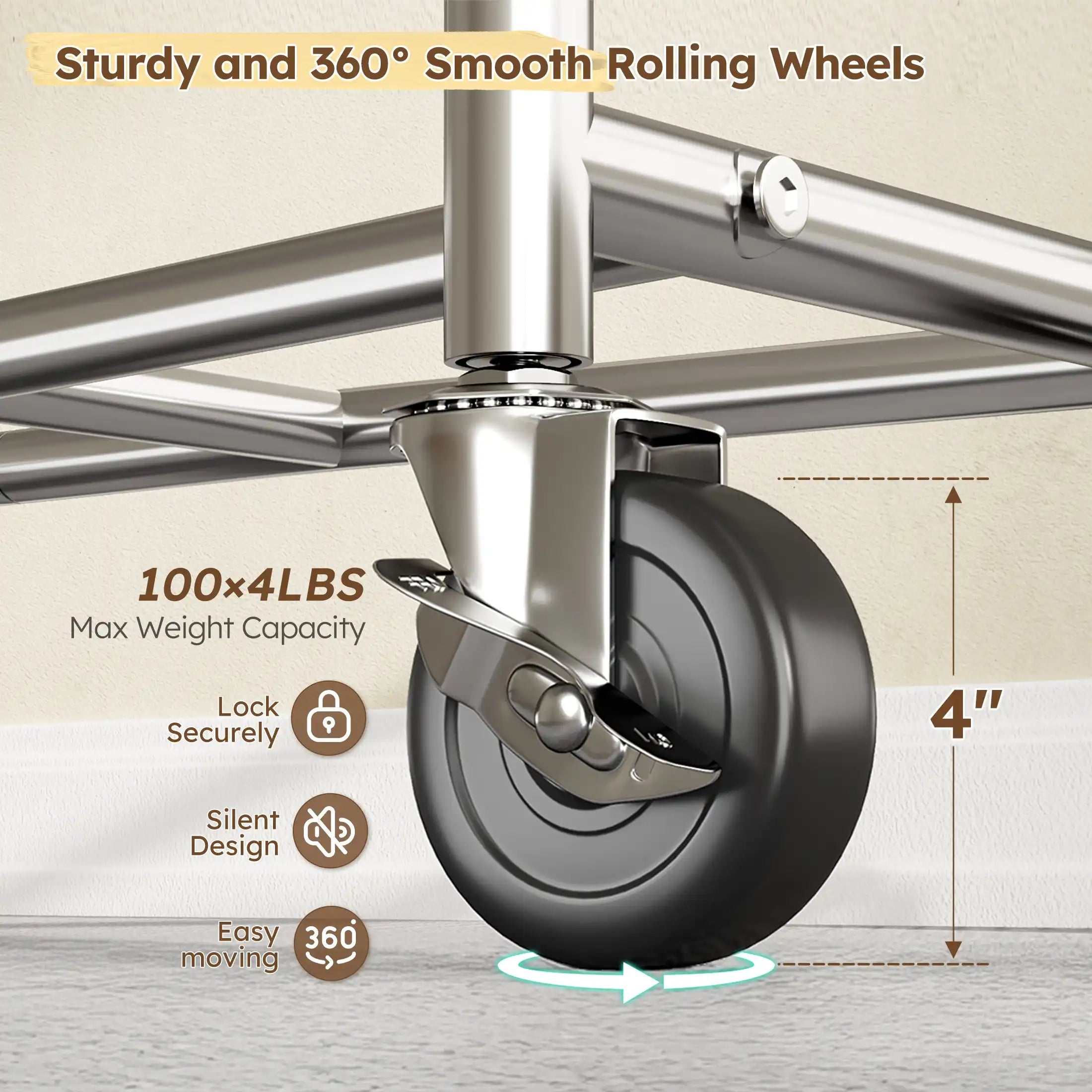 Heavy-Duty Clothing Rack with Wheels, Adjustable Portable Garment Rack with Hooks 7