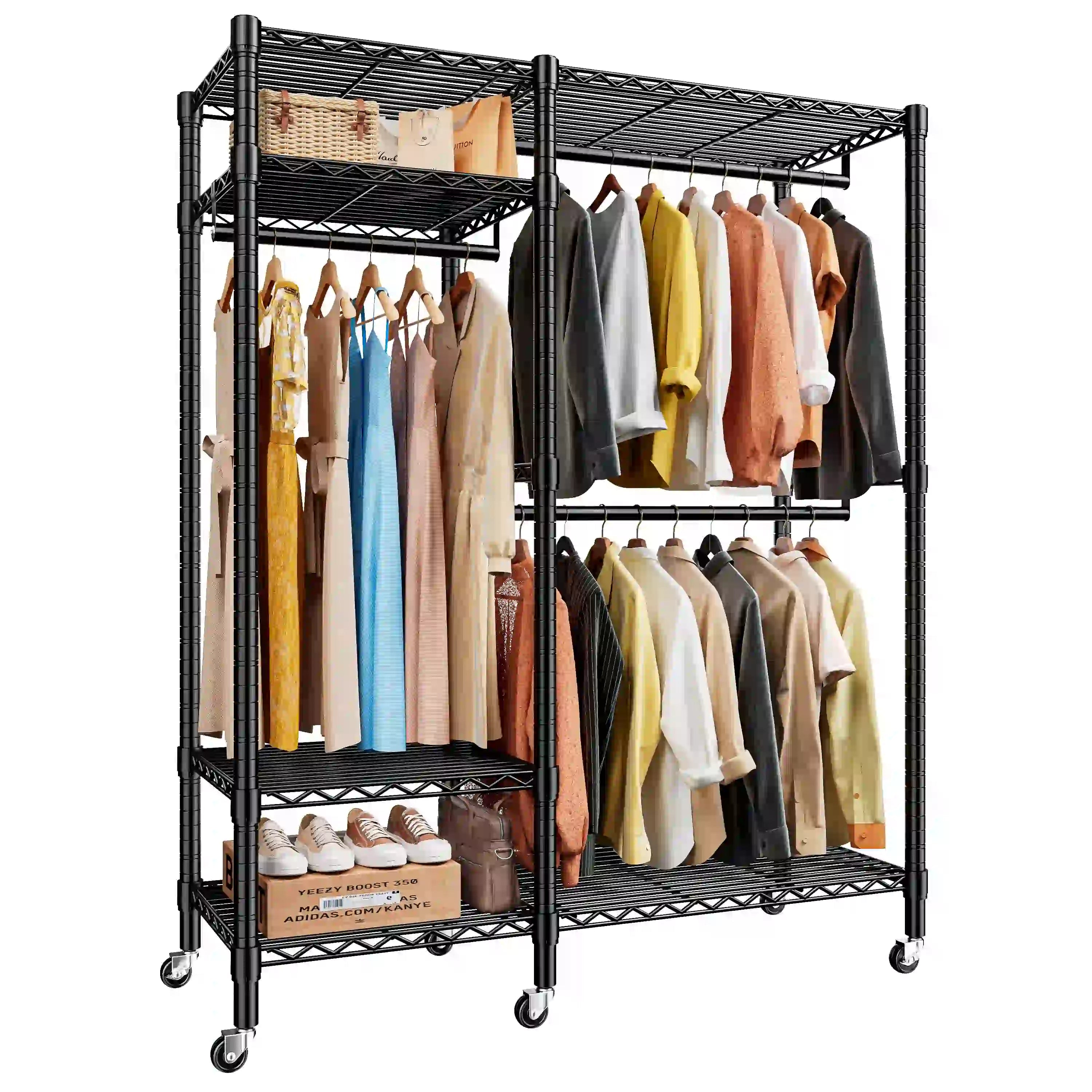 Heavy Duty Adjustable Portable Clothes Rack with Wheels for Bedroom Storage 0