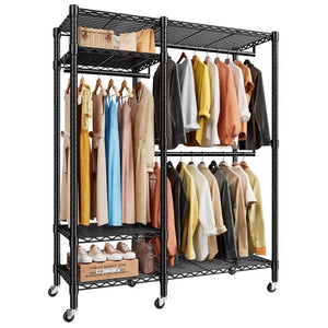 Heavy Duty Adjustable Portable Clothes Rack with Wheels for Bedroom Storage 0