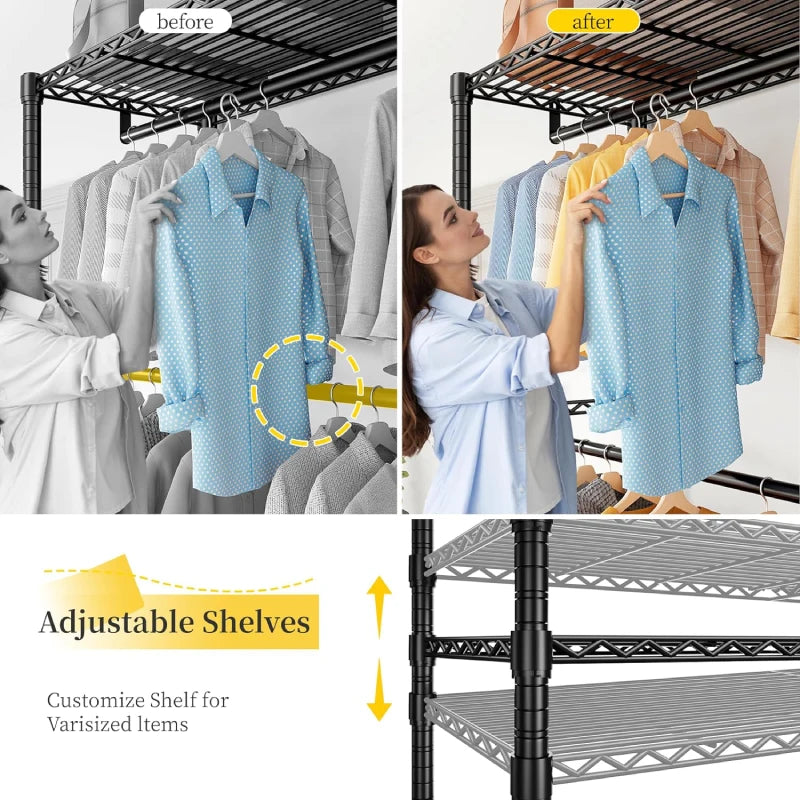 Heavy Duty Adjustable Portable Clothes Rack with Wheels for Bedroom Storage 2