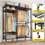 Heavy Duty Adjustable Portable Clothes Rack with Wheels for Bedroom Storage 3