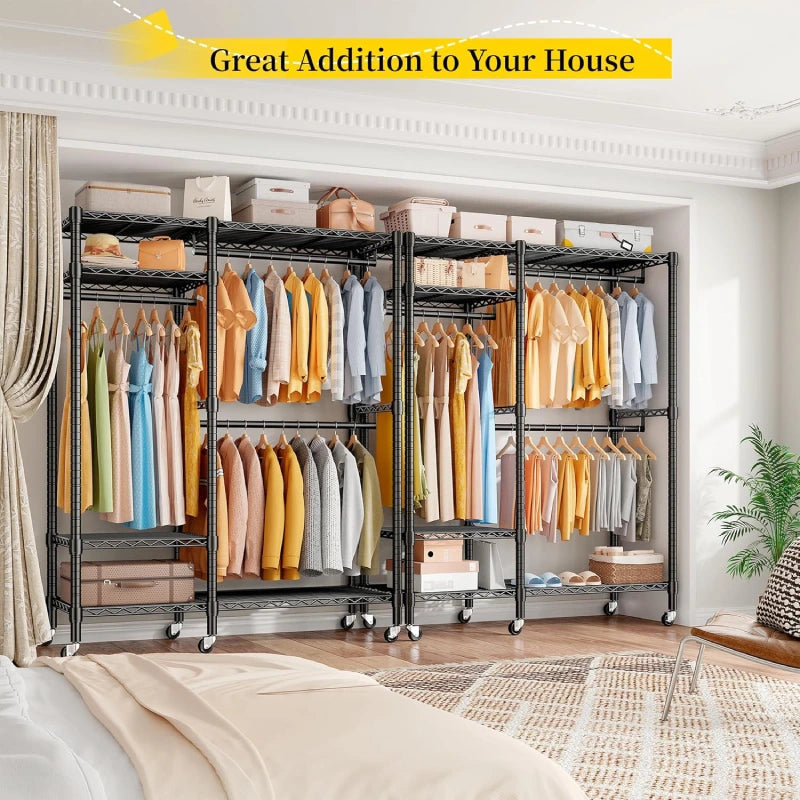 Heavy Duty Adjustable Portable Clothes Rack with Wheels for Bedroom Storage 4