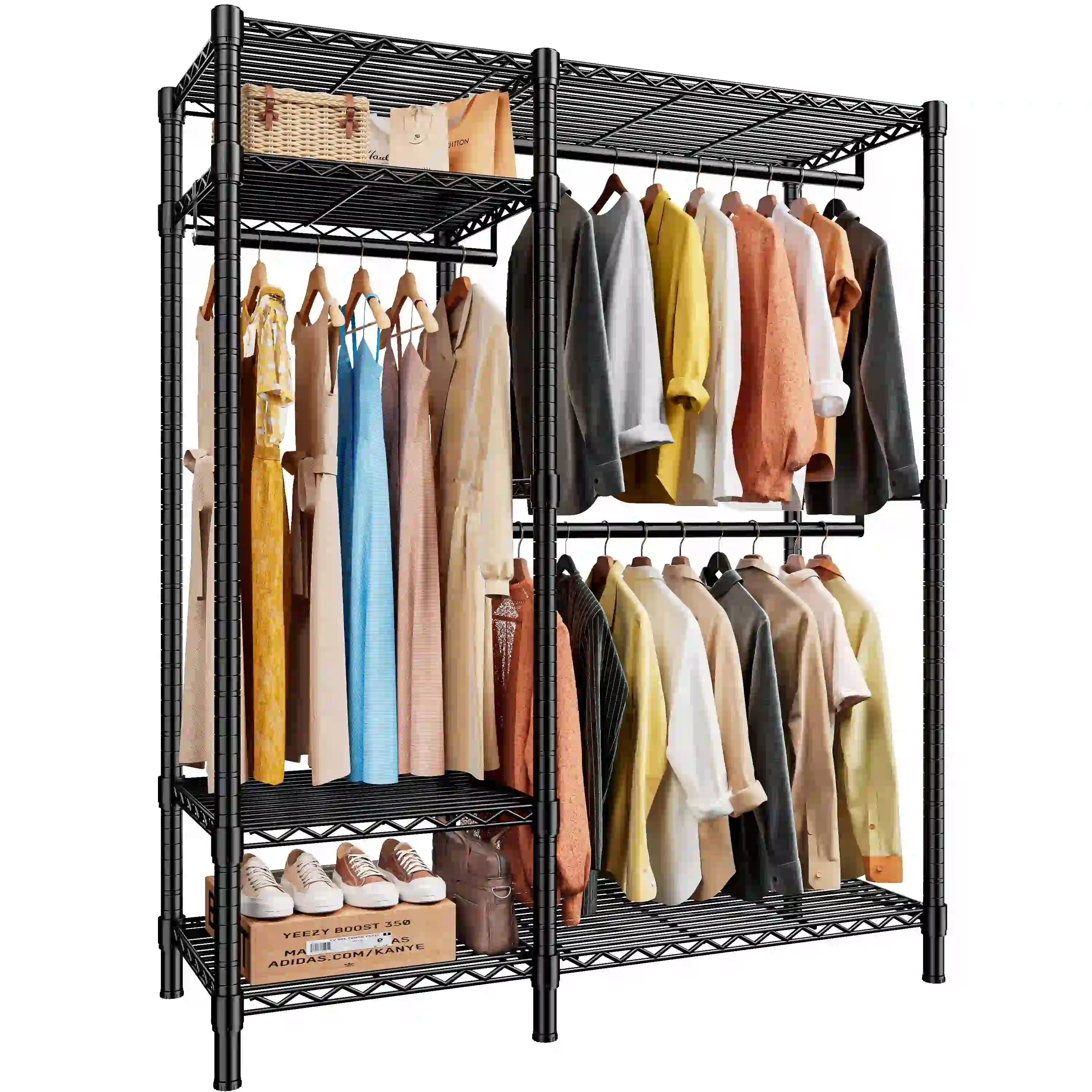 Heavy Duty Adjustable Portable Clothes Rack with Wheels for Bedroom Storage 5