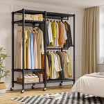 Heavy Duty Adjustable Portable Clothes Rack with Wheels for Bedroom Storage 6