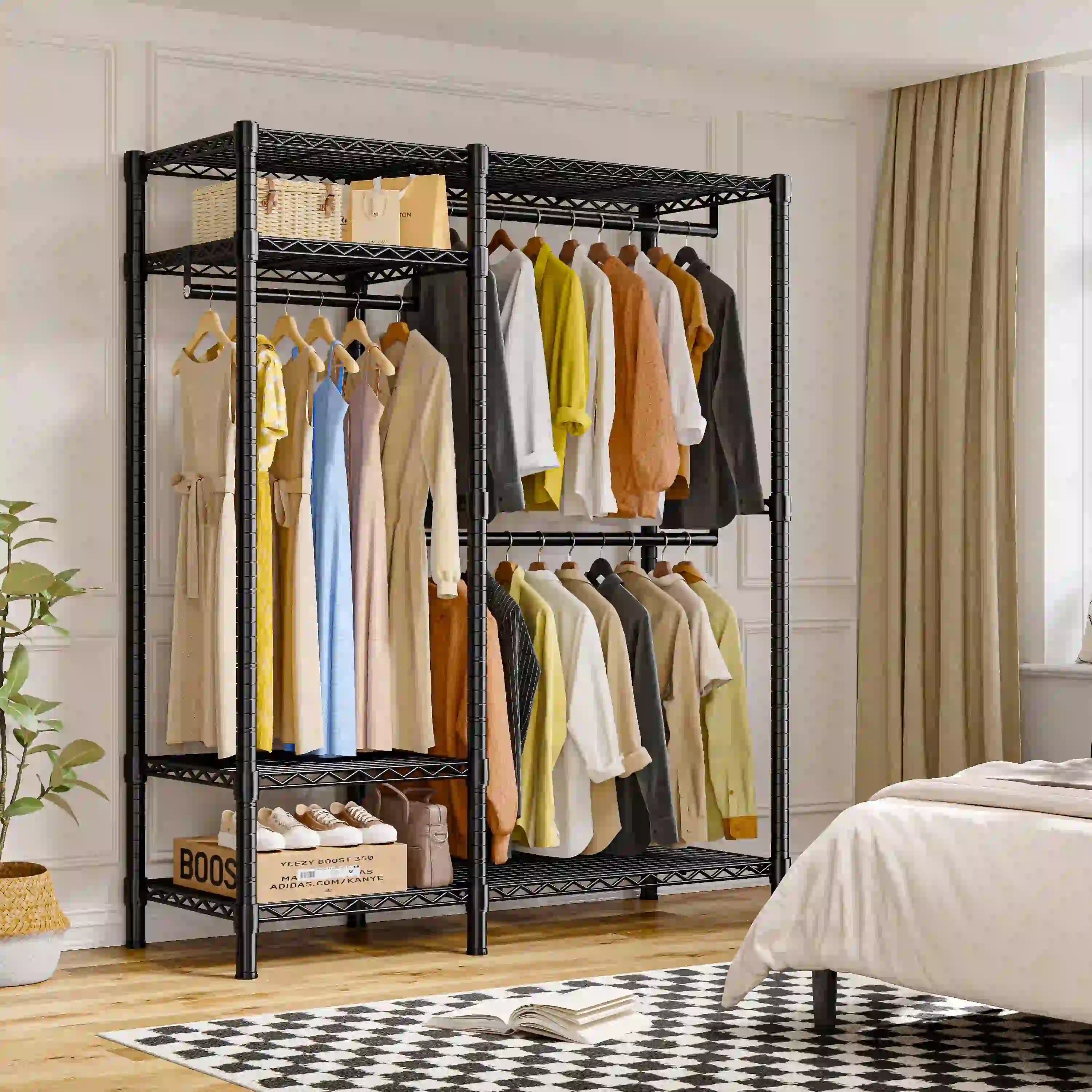 Heavy Duty Adjustable Portable Clothes Rack with Wheels for Bedroom Storage 7
