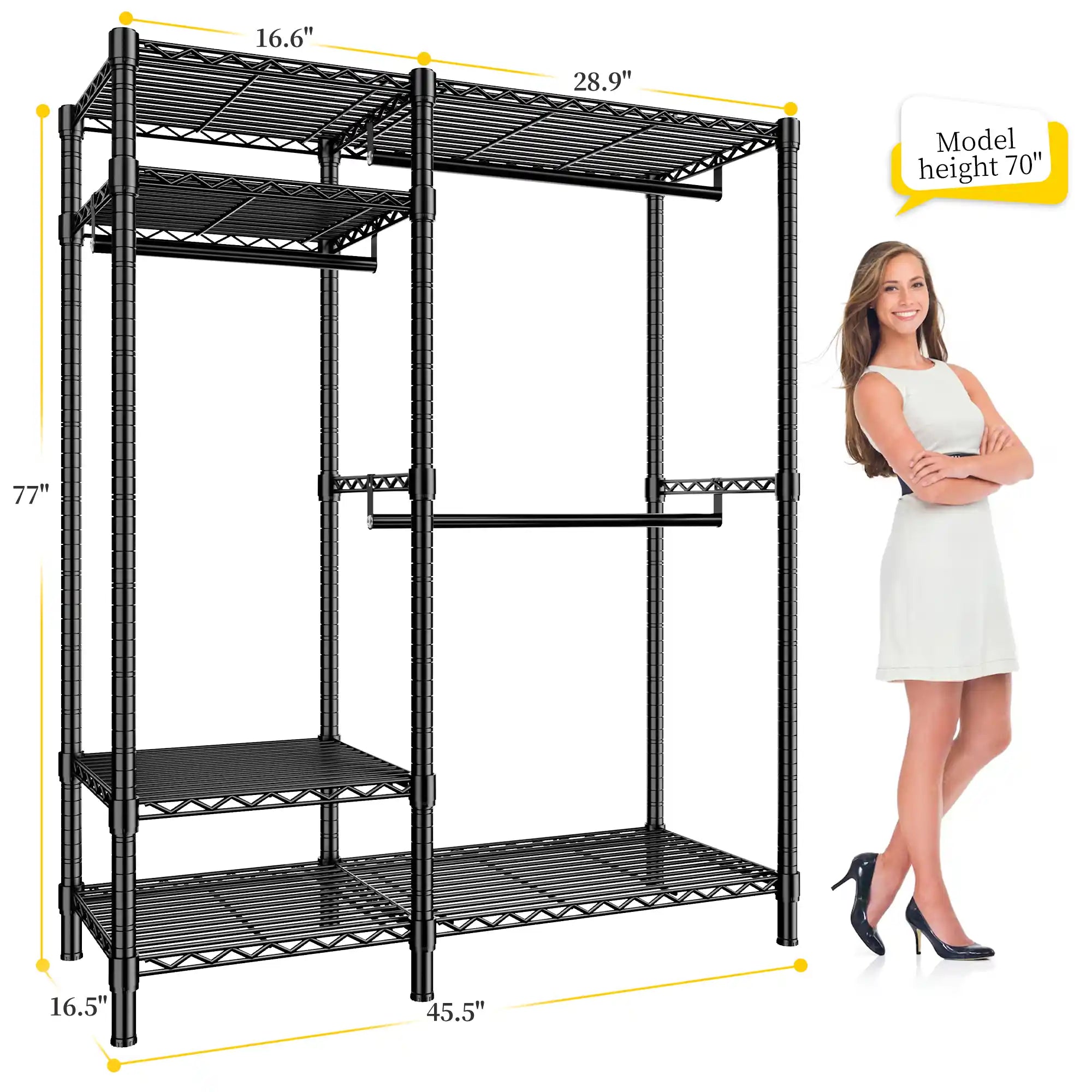 Heavy Duty Adjustable Portable Clothes Rack with Wheels for Bedroom Storage 8