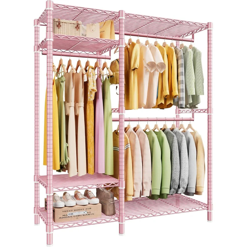 Heavy Duty Adjustable Portable Clothes Rack with Wheels for Bedroom Storage 9