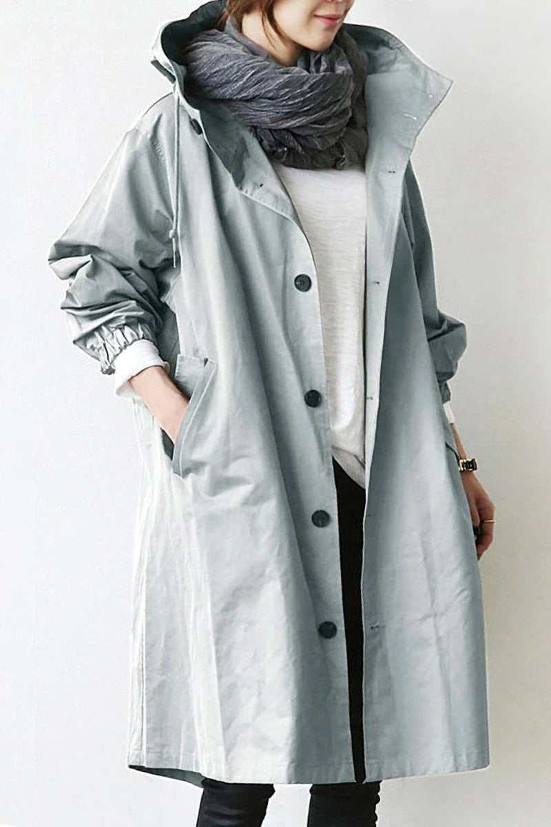 Hooded Waterproof Black Trench Coat for Women - Stylish & Functional Outerwear for All Weather 0