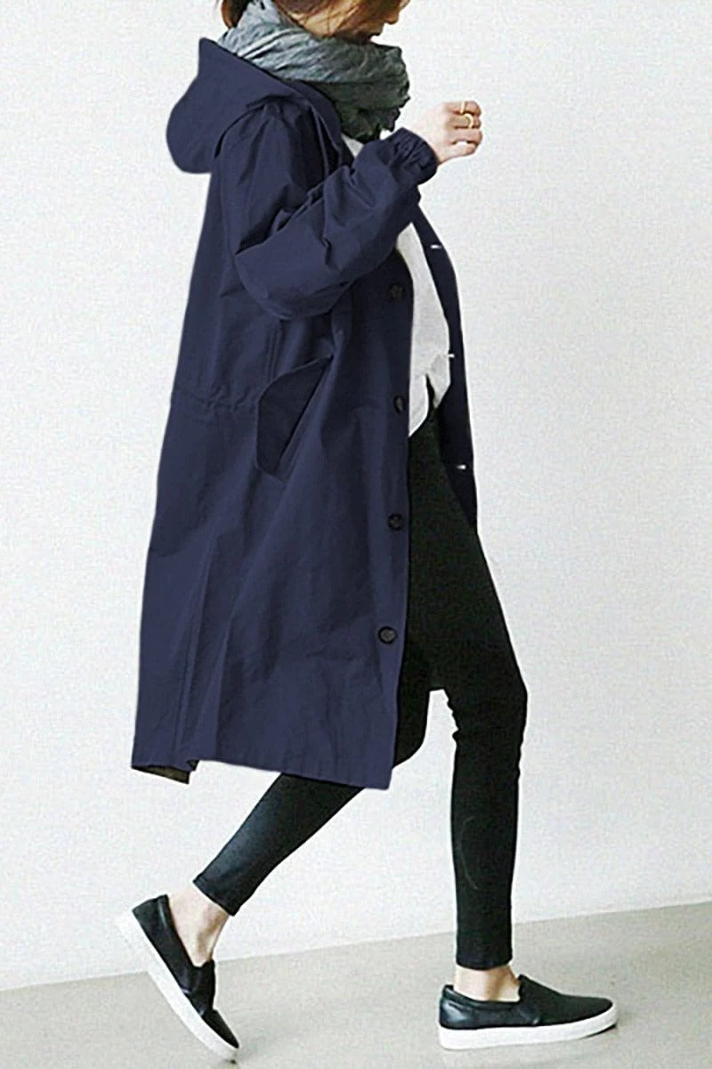 Hooded Waterproof Black Trench Coat for Women - Stylish & Functional Outerwear for All Weather 3