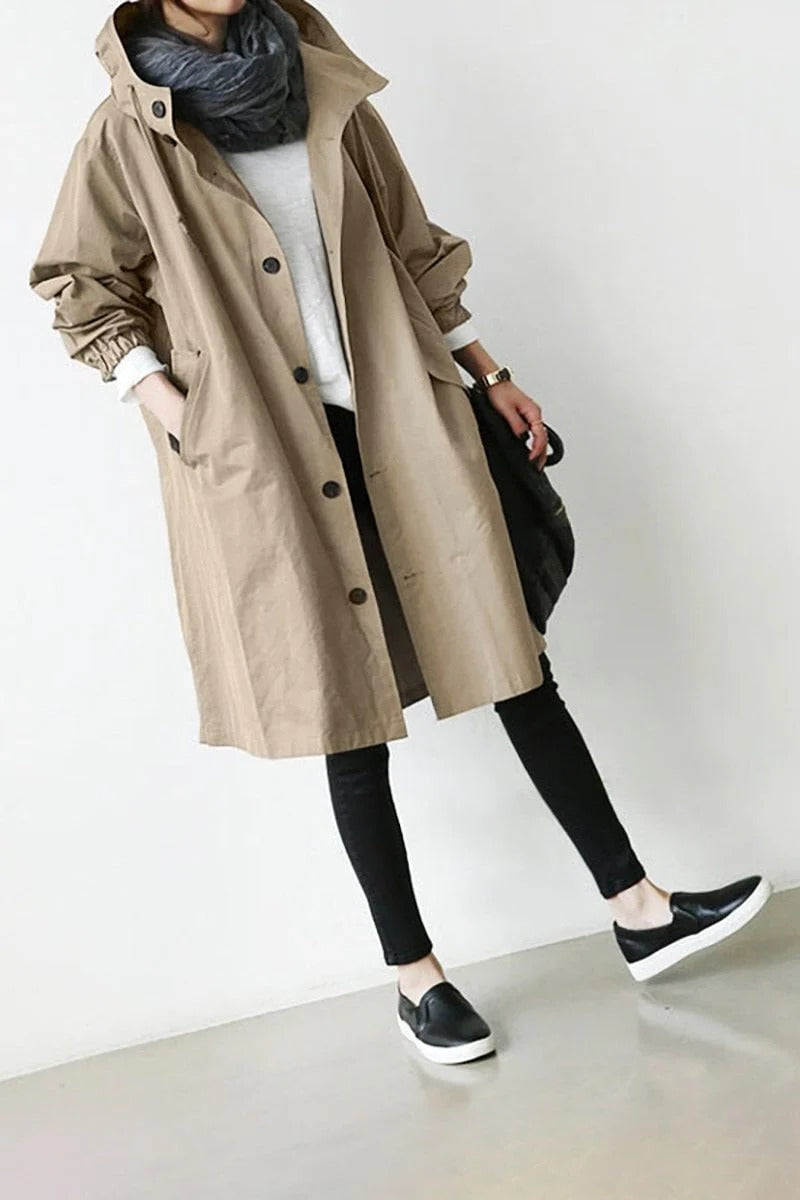 Hooded Waterproof Black Trench Coat for Women - Stylish & Functional Outerwear for All Weather 4
