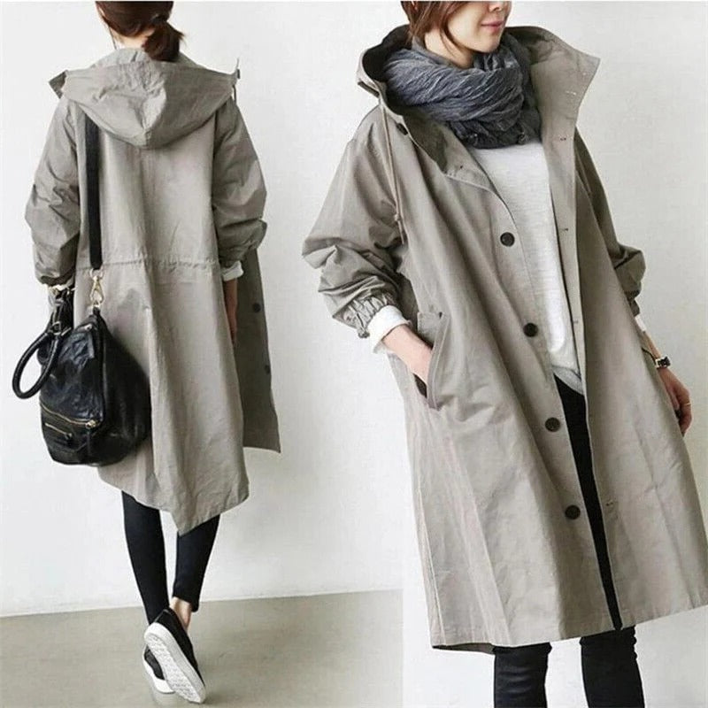 Hooded Waterproof Black Trench Coat for Women - Stylish & Functional Outerwear for All Weather 8
