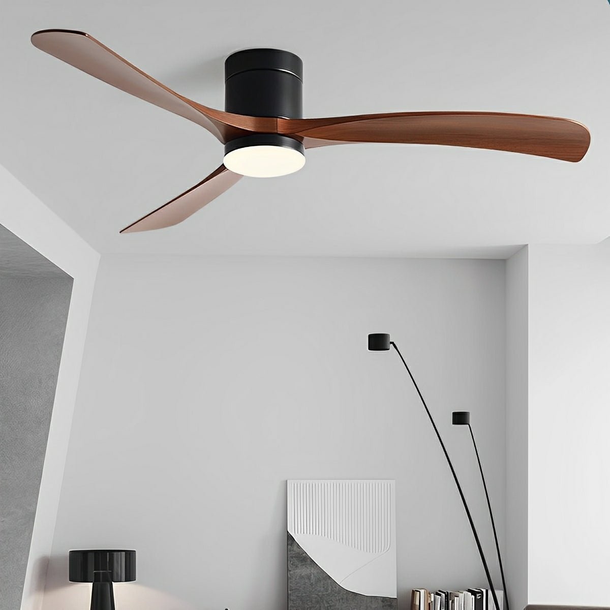 Modern Flush Mount Ceiling Fan Light with Dimmable LED and Remote Control - Trendyhousehold.co
