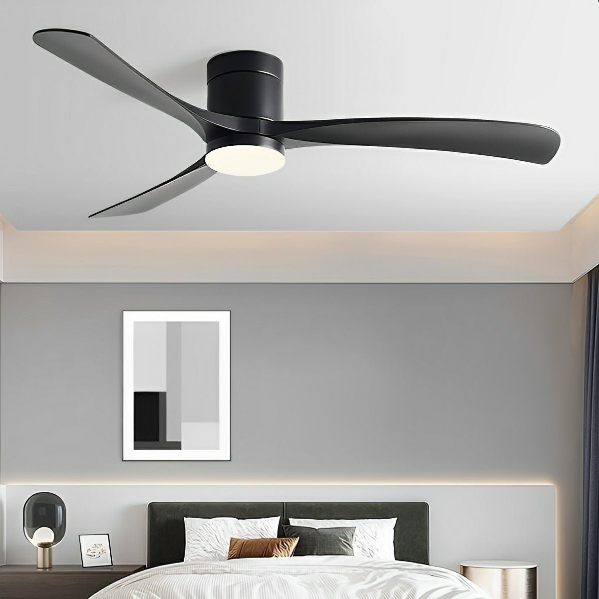 Modern Flush Mount Ceiling Fan Light with Dimmable LED and Remote Control - Trendyhousehold.co