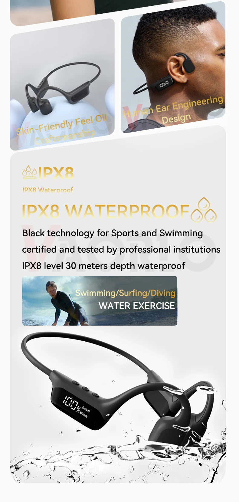 Waterproof Bone Conduction Headphones Bluetooth 5.4 with 32GB MP3 Player for Sports 8