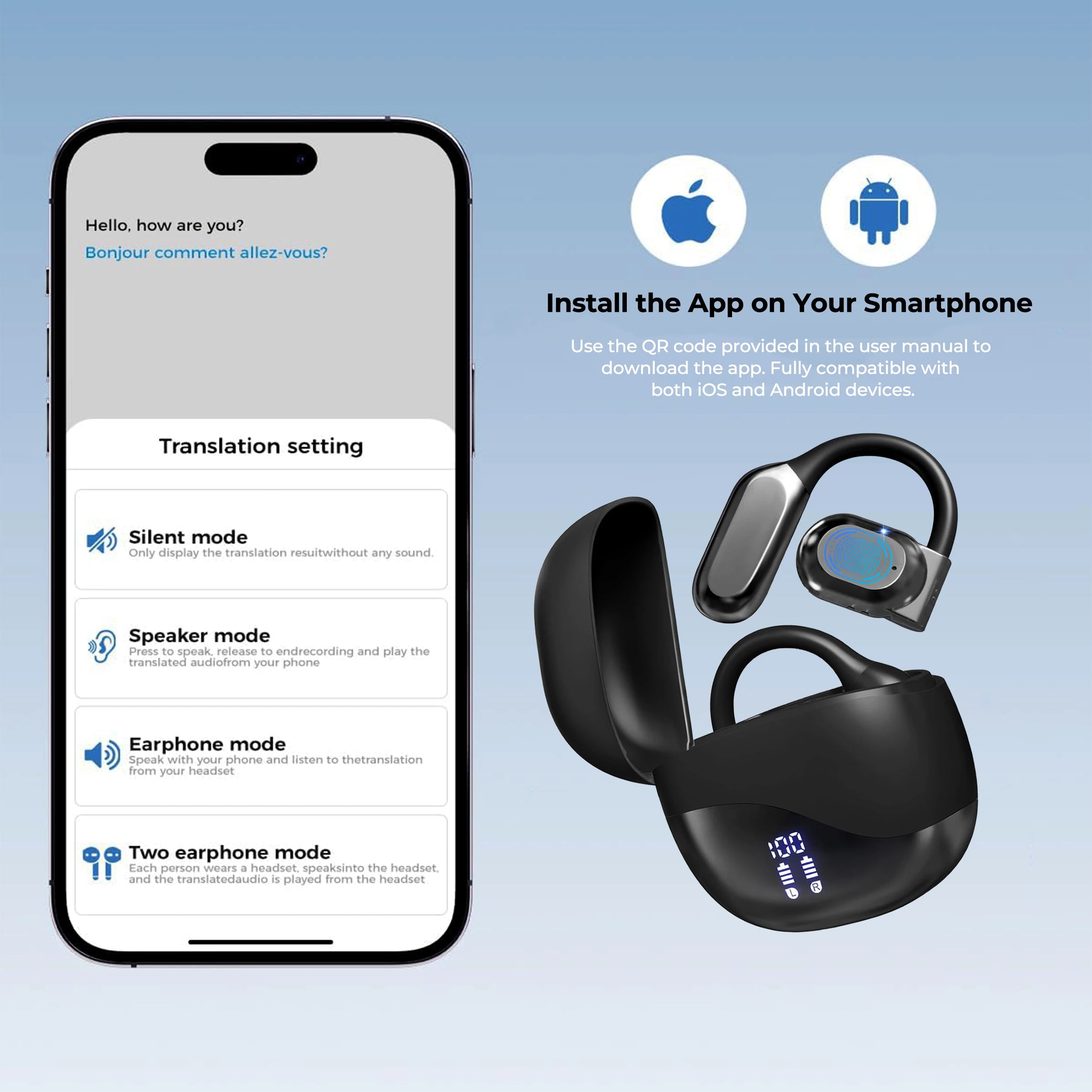 Wireless Earbuds 3-in-1 Real-Time Language Translator Compact Design 3