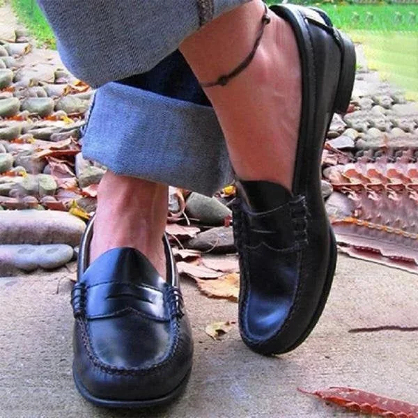 Women's Vintage Black Loafers – Stylish Slip-On Penny Loafers for All Seasons 0