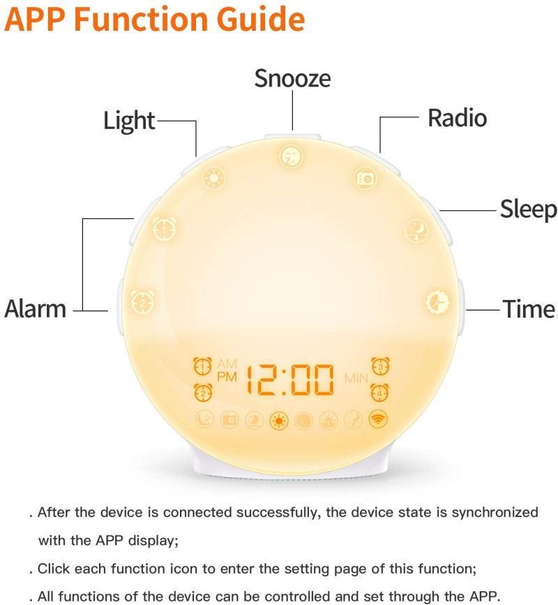 Smart Sunrise Simulation Alarm Clock with Nature Sounds