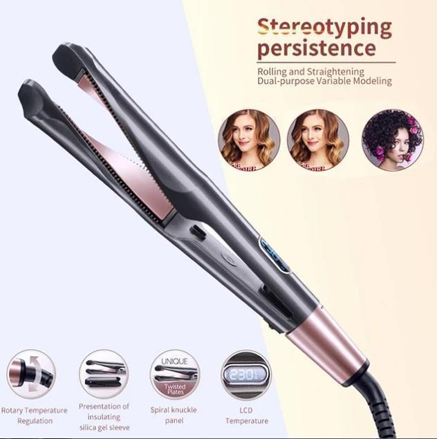 New Professional 2-in-1 Hair Curling & Straightening Iron