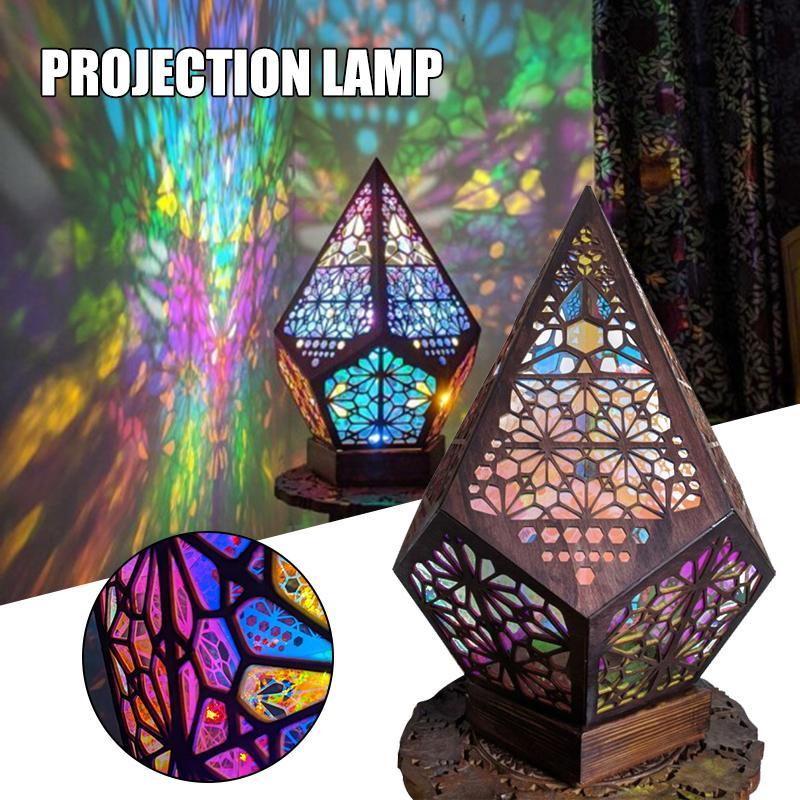 Bohemian Mosaic Starry Sky Lights Wooden Table Lamp