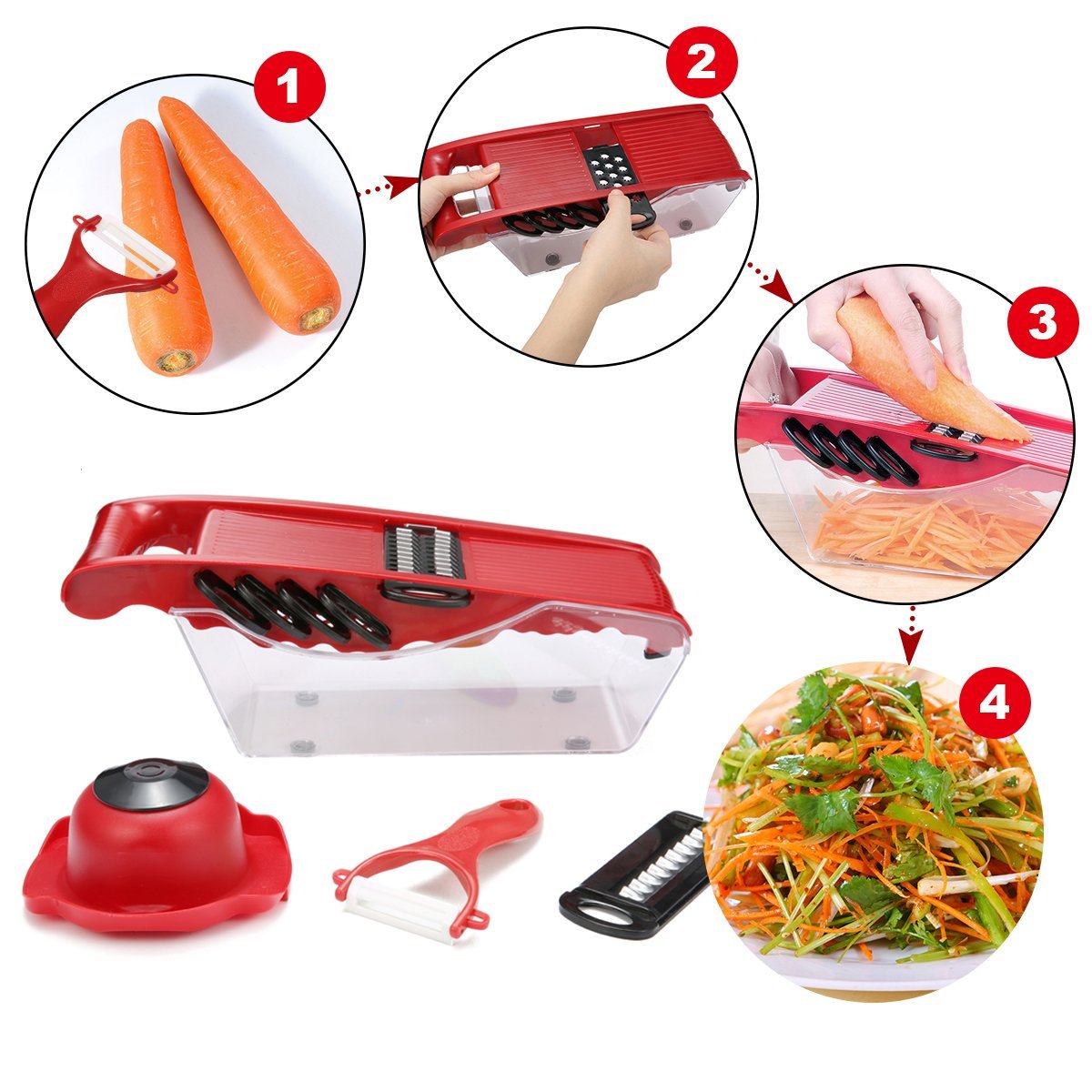 Cheese Grater Mandoline Slicer Vegetable Cutter Peeler w/ 6 Blades