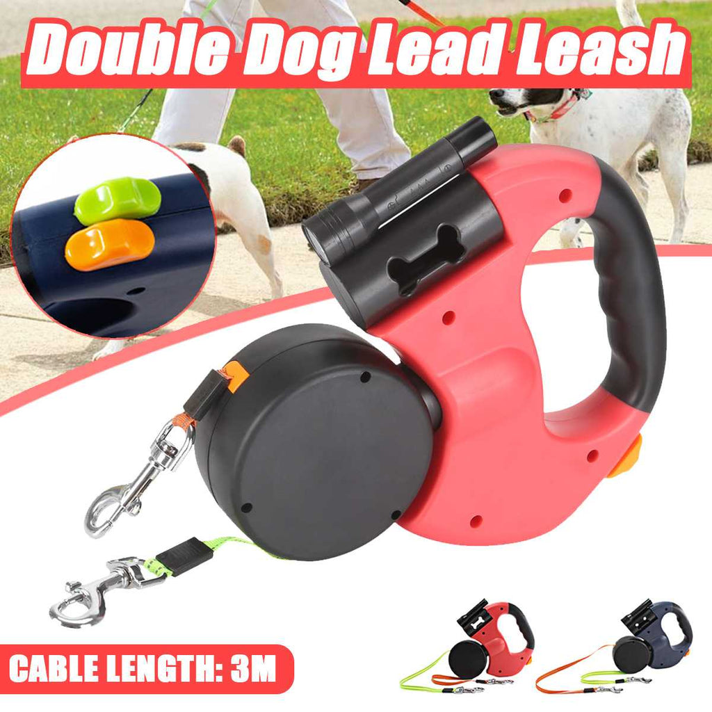 Retractable Dual Dog Leash with Light