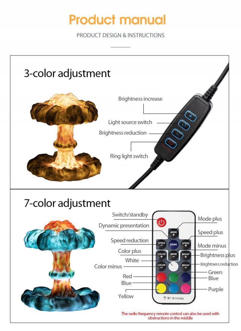 Simulated Nuclear Explosion Mushroom Cloud 3D Table Lamp