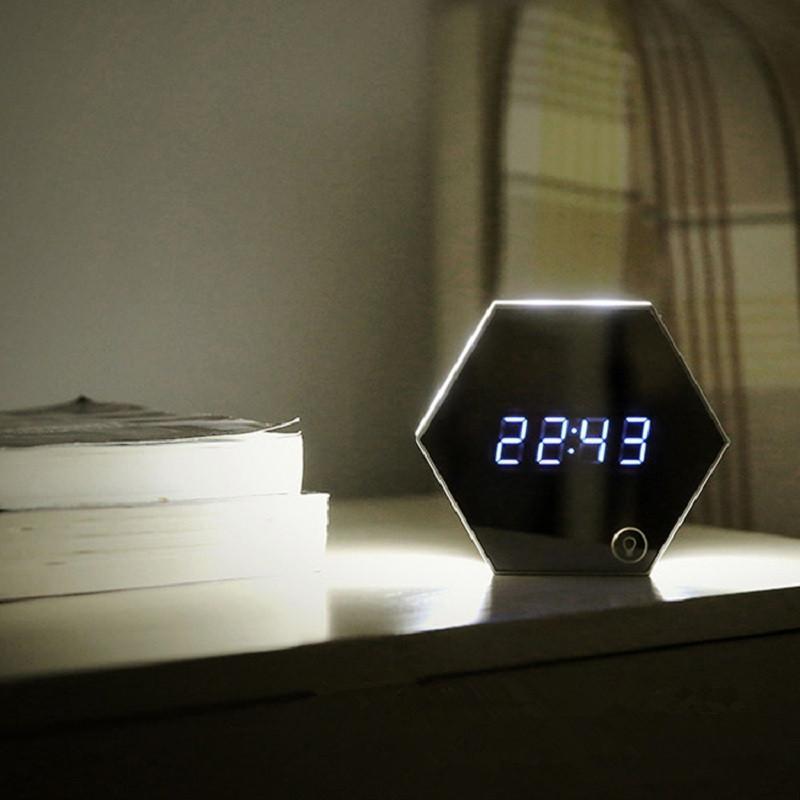 LED Mirror Hexagonal Alarm Clock