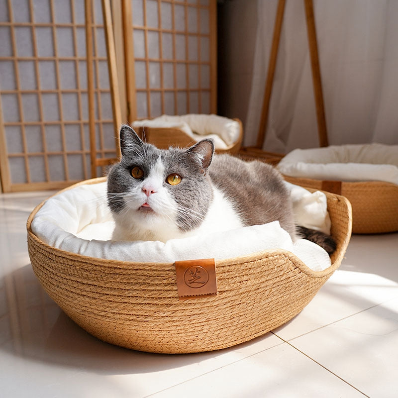 Handwoven Cat Bed With Cushion