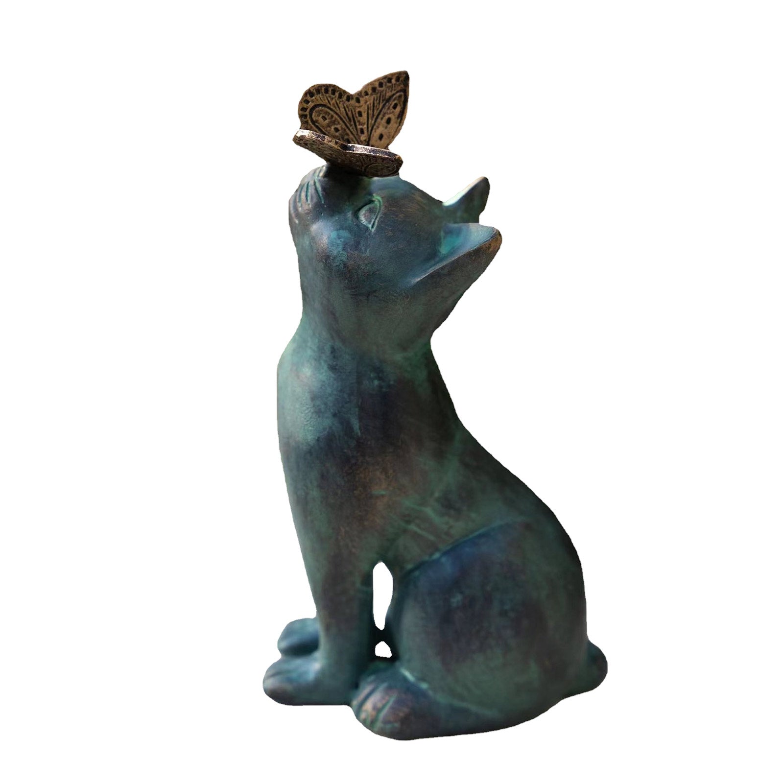 Curious Cat with Butterfly Garden Statue