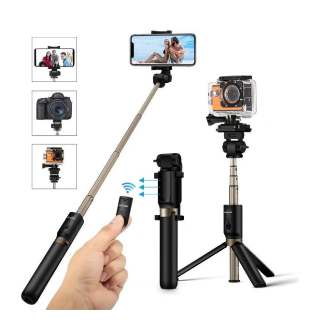 Foldable Extended Bluetooth Remote Tripod Selfie Stick Mono Pod