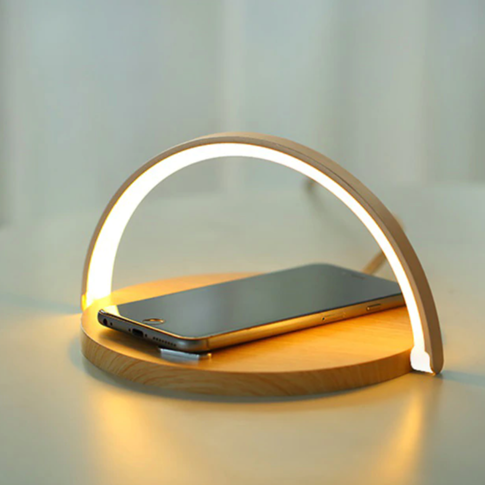 Wooden Table Lamp Night Light with Wireless Charger