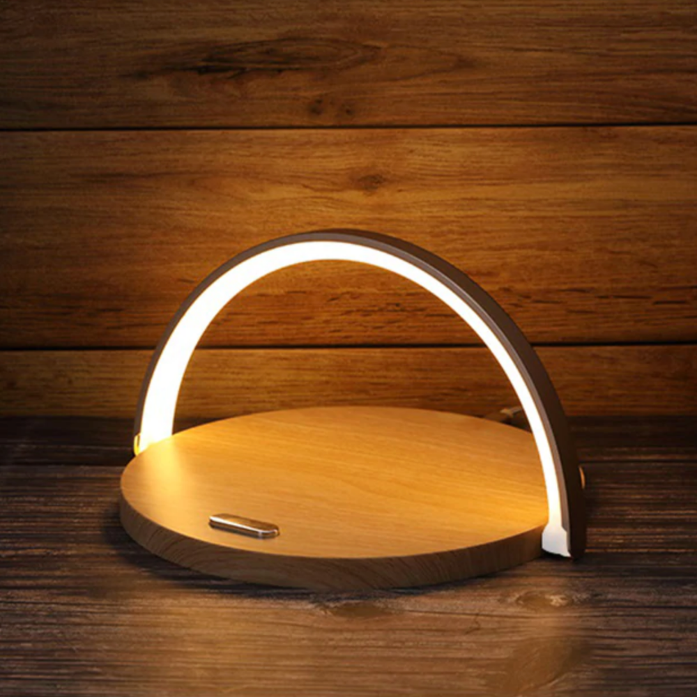 Wooden Table Lamp Night Light with Wireless Charger