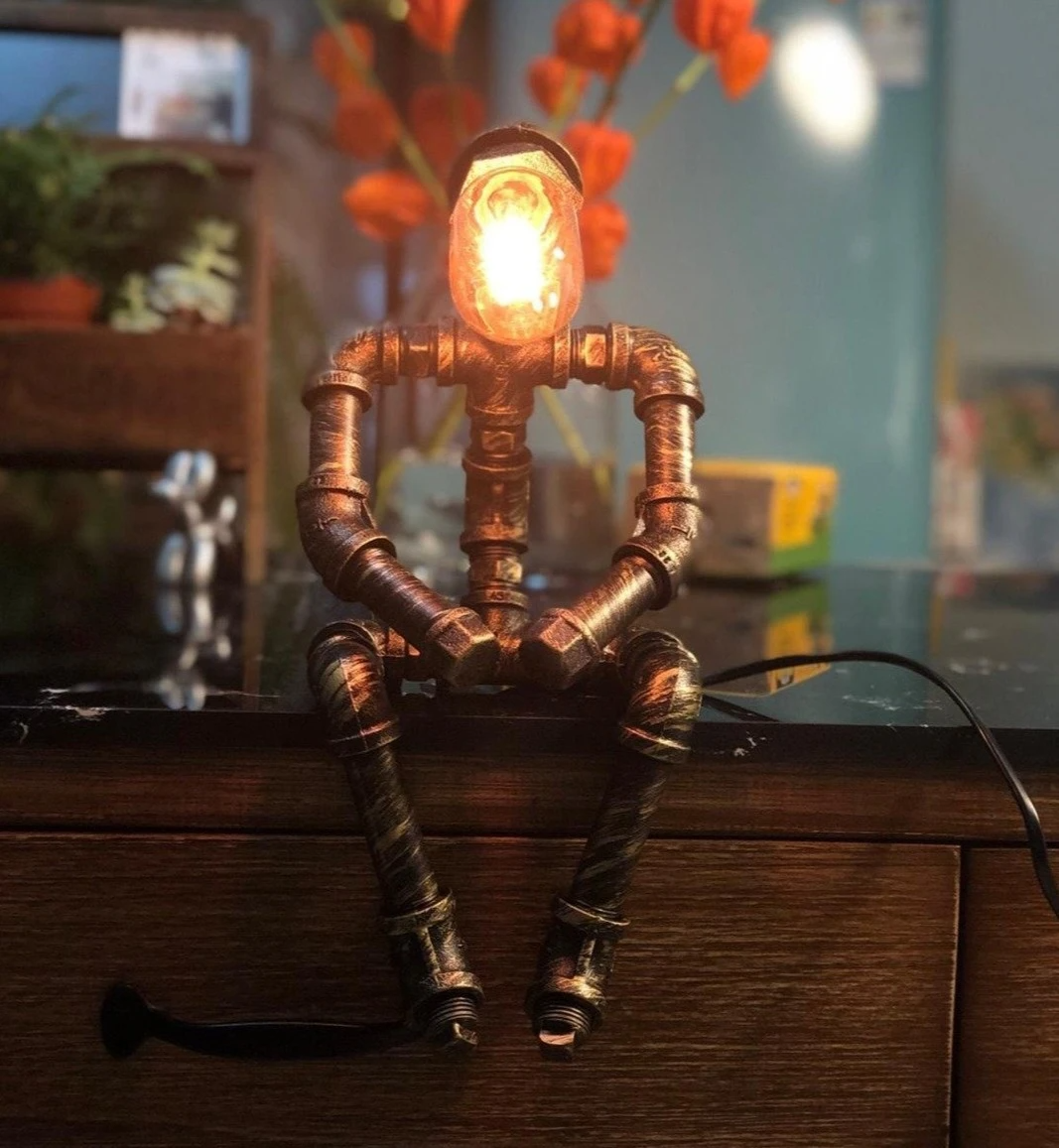 Steampunk Style Water Pipe Robot Table Lamp