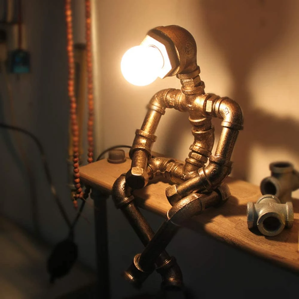 Steampunk Style Water Pipe Robot Table Lamp